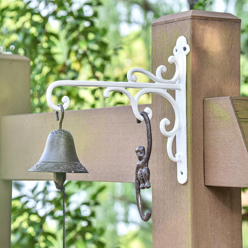 Sungmor Cast Iron Wall Hook Plant Hangers - Home & Garden Heavy Duty Hanging Bracket Plant Hooks - 2PC WHITE Decorative Wall Mount Hooks for Hanging Planter Pot Bird Feeder Birdcage Lantern Wind Chime - Image 3